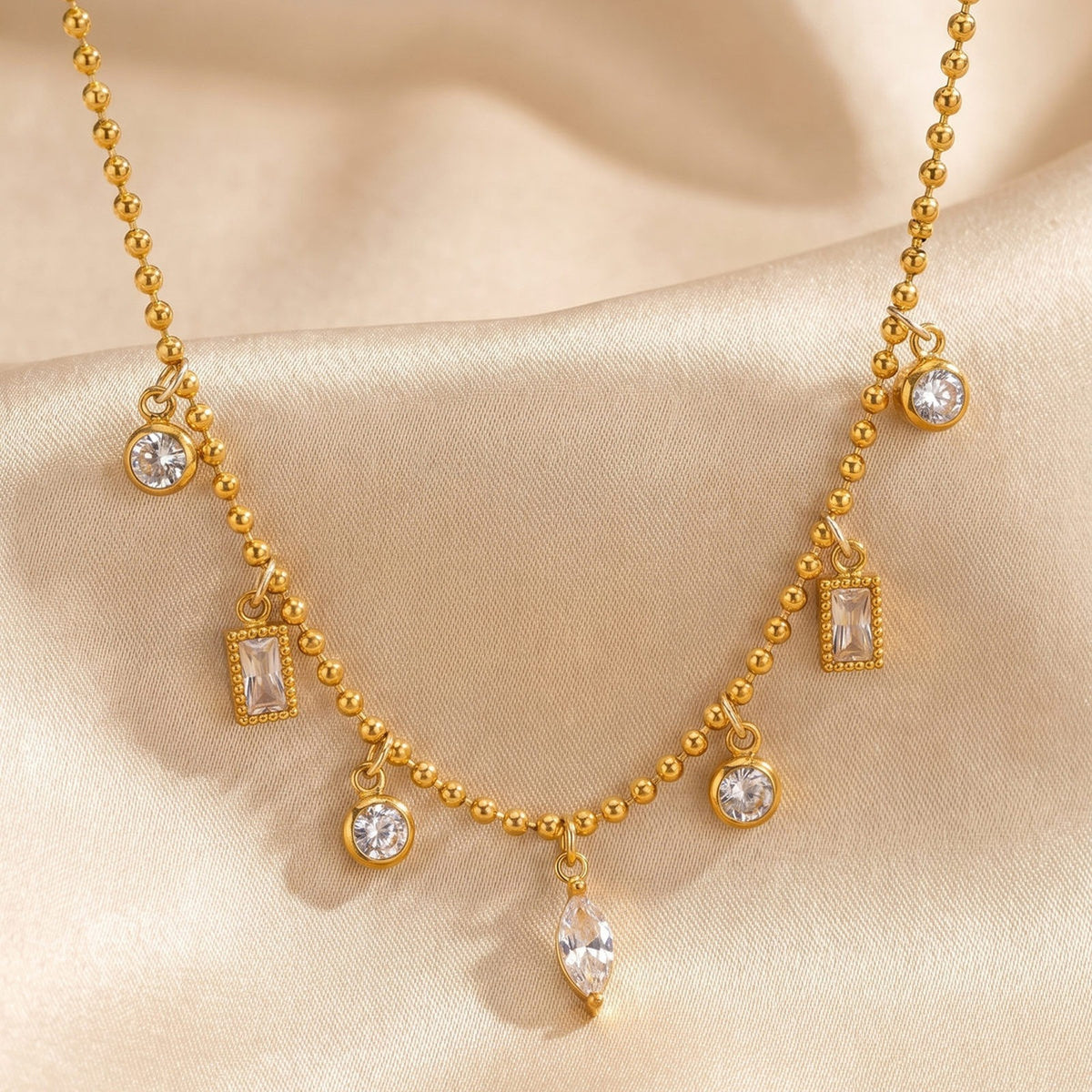 Women's Stainless Steel Horse Eye Zircon Wave Bead Necklace Stacked With Daily Gifts
