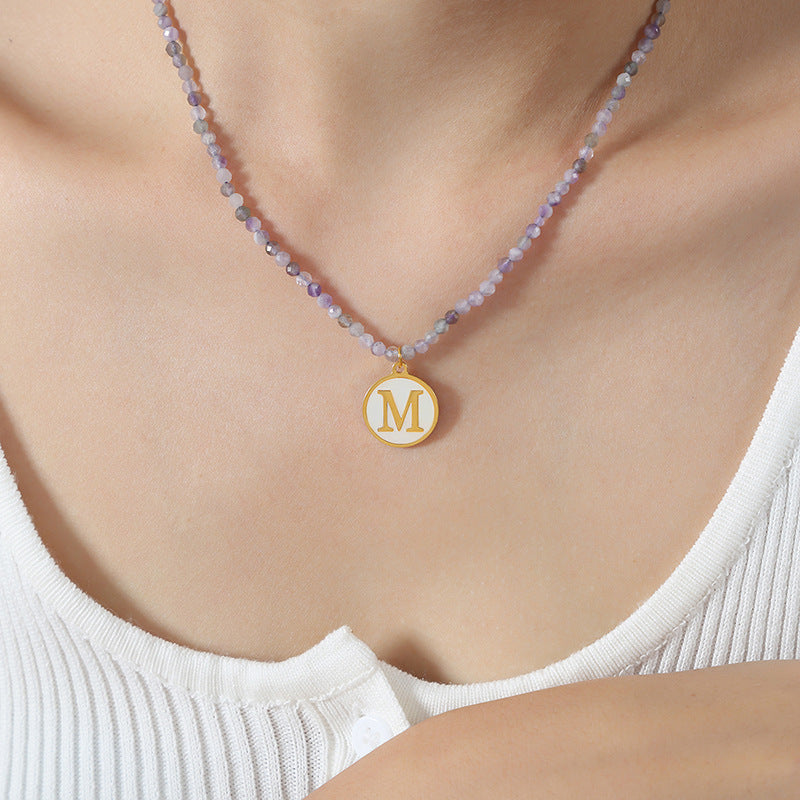 Luxurious Titanium Gold-Plated Mother-of-Pearl Pendant Necklace with Zircon Details