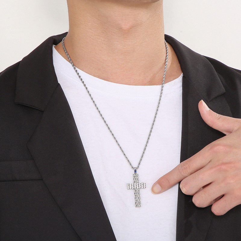 Customized Men's Titanium Steel Cross Pendant in Sleek Punk Style