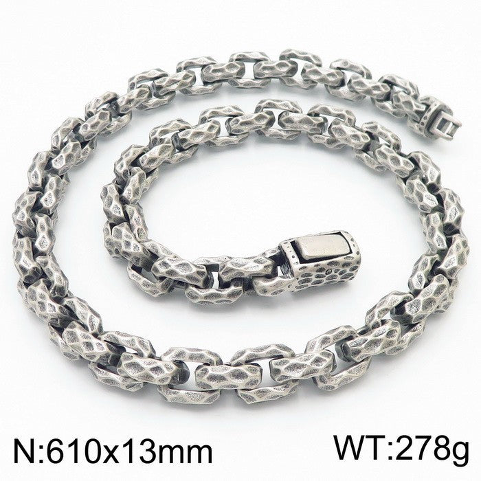 Planderful Mens Punk Necklace Titanium Steel Retro Texture