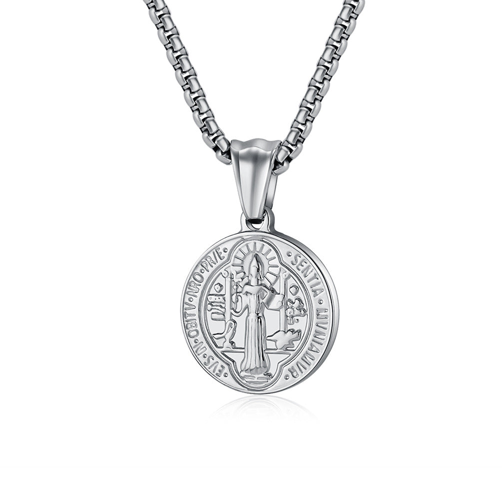 Saint Benedict Exorcist Necklace By Planderful Steel Protective Pendant For Spiritual Jewelry Enthusiasts