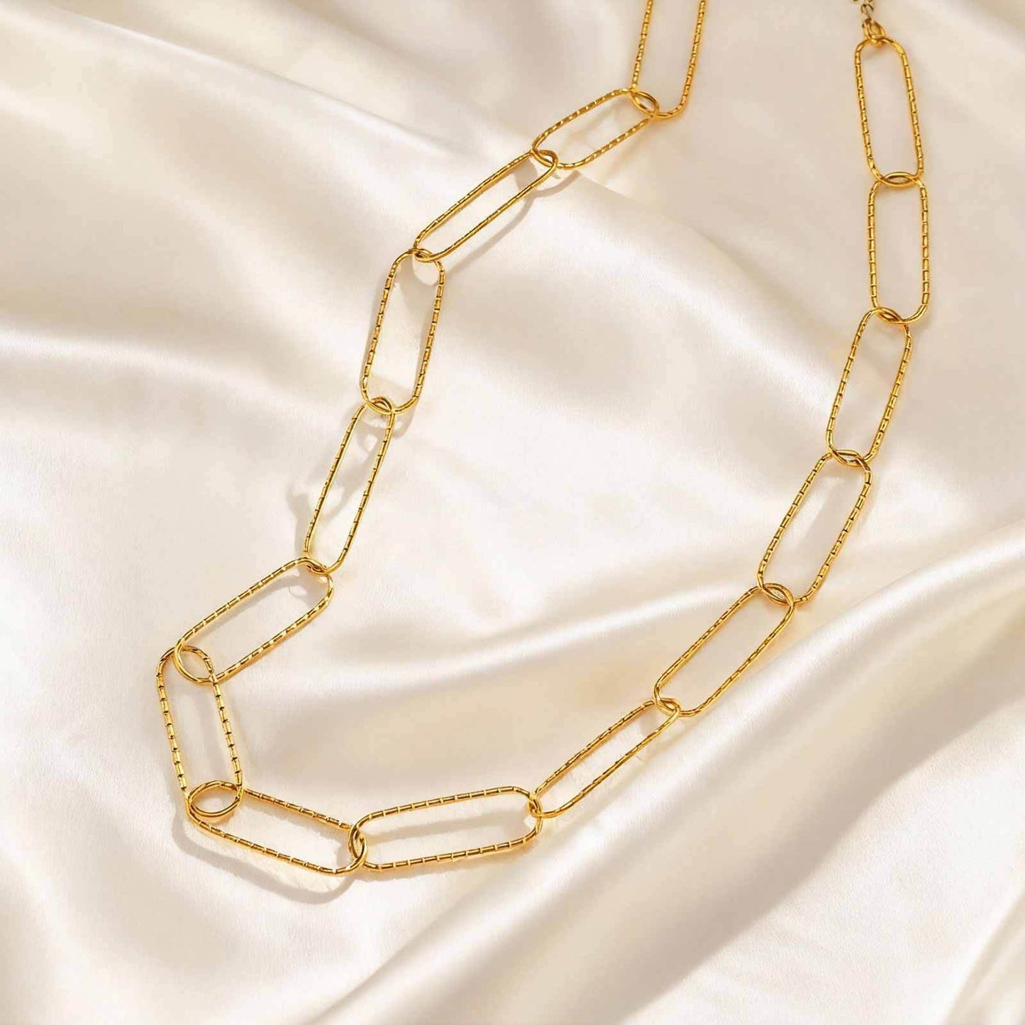 Stainless Steel Embossed Flat Rectangular Chain Necklace Bracelet Gold – A Must