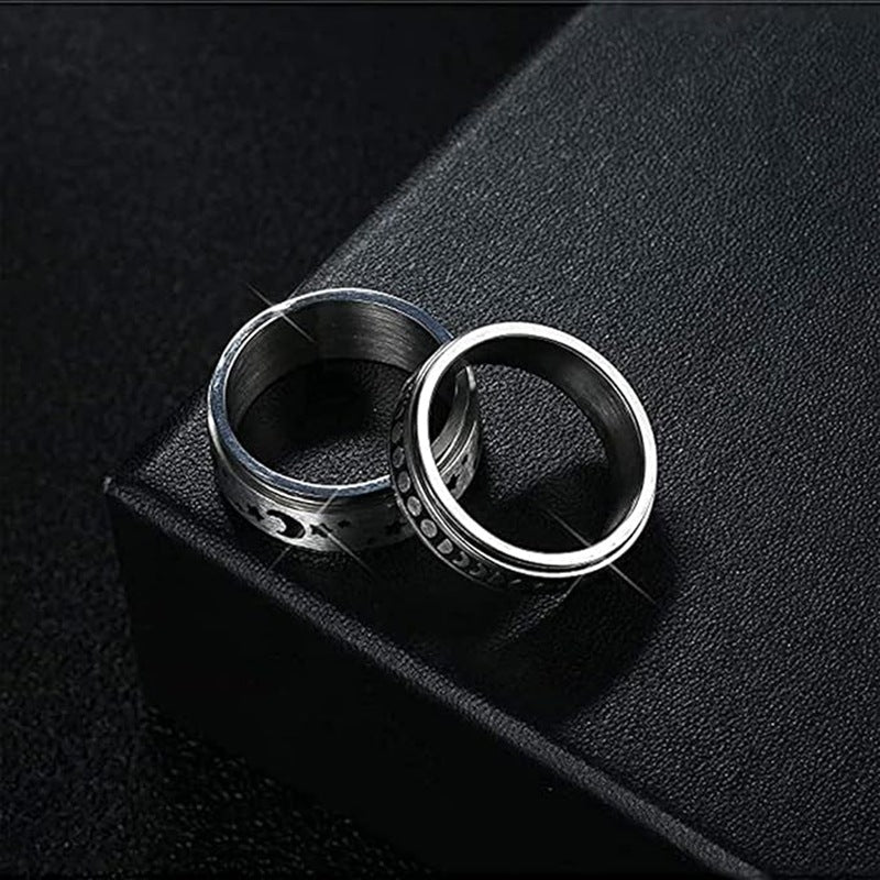 Planderful Everyday Genie Titanium Steel Rotatable Ring Star Moon For Men Women Unisex Couple Set