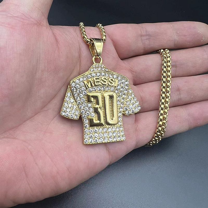 Zircon Necklace – Statement Hip Hop Football Jersey Pendant In Gold Plated Steel By Planderful