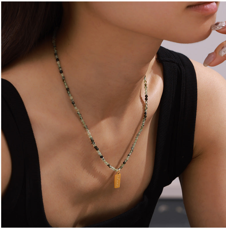 Elegant Handcrafted Olivine Necklace with Gold-Plated Titanium Steel Pendant