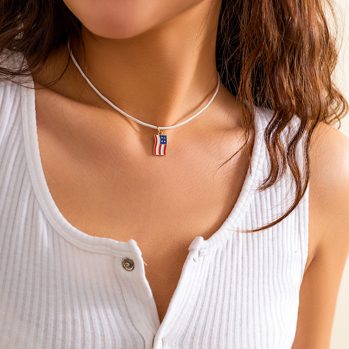 Love Star Flag Contrast Necklace with Bow Design for Women