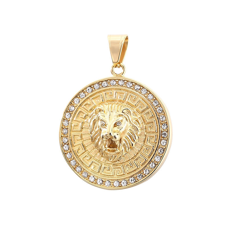 Planderful Zircon Lion Head Pendant Men Hip Hop Compass