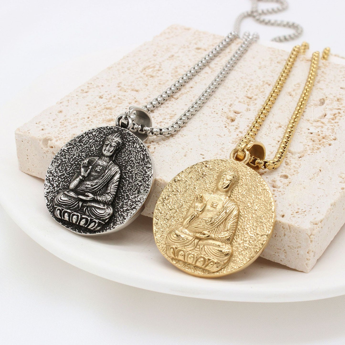 Buddha Pendant For Unisex Wear By Planderful Everyday Genie Titanium Steel Round Sacred Protection