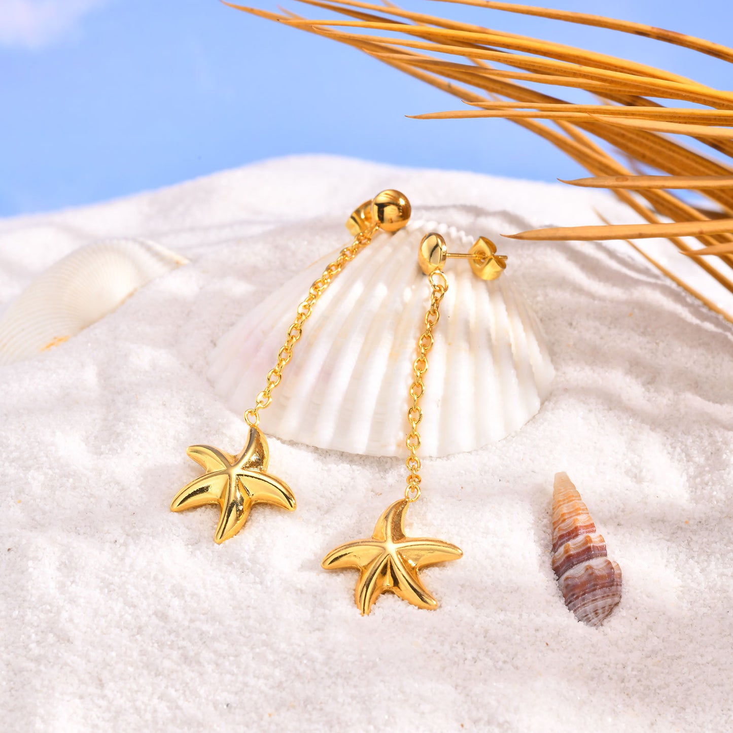 Jewelry Stainless Steel Starfish Fringed Earrings Gold Ladies