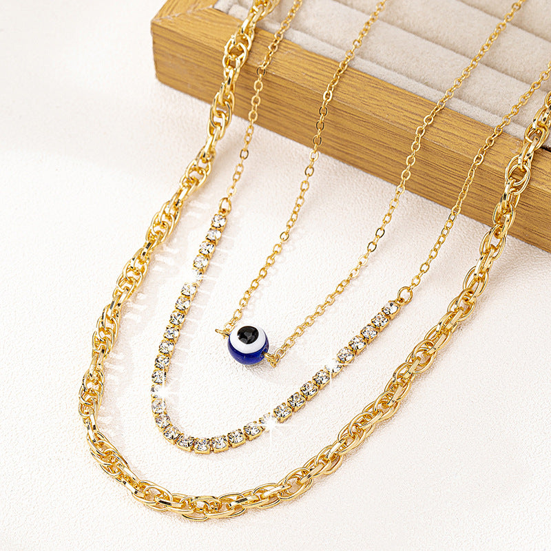 Retro Devil's Eye Metal Chain Necklace Set for Women