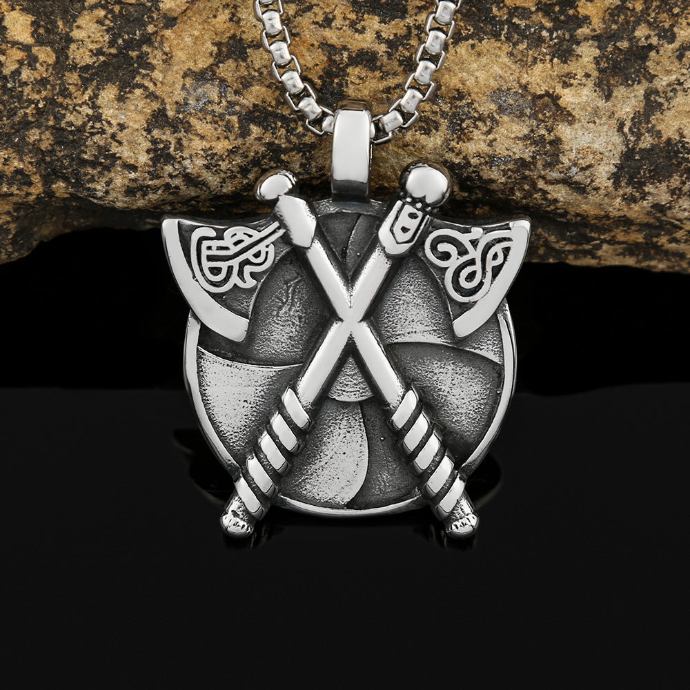Retro Double Axe Titanium Steel Pendant Necklace for Men