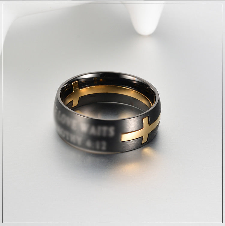 Planderful 2 In 1 Titanium Steel Cross Ring Matte Brushed For Men Everyday Genie Jewelry