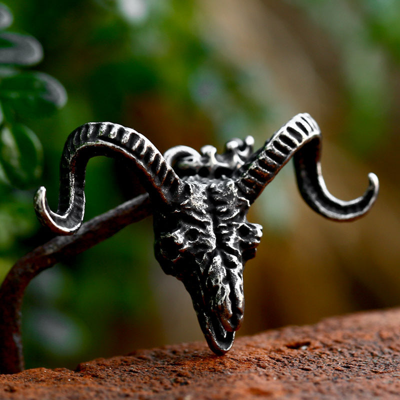 Titanium Steel Vintage Sheep Skull Pendant for Men – Wholesale Retro Jewelry