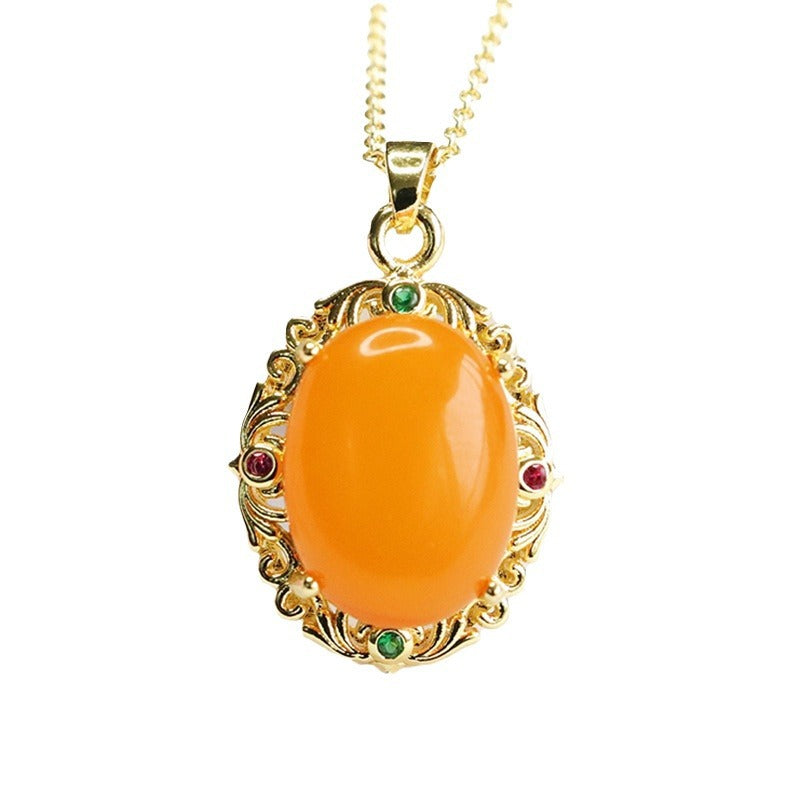 Golden Amber Honey Wax Zircon Pendant with Sterling Silver Needle