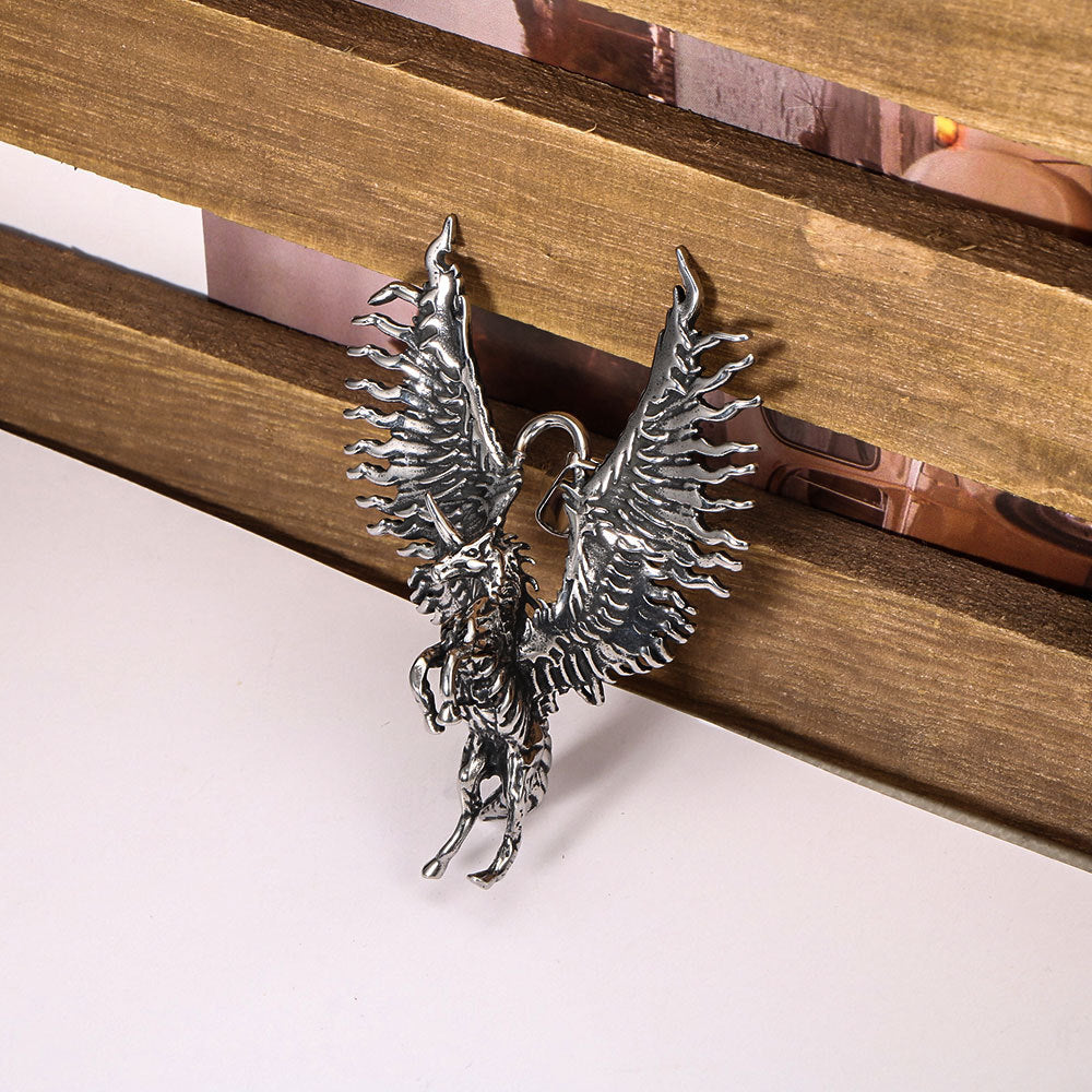 Tianma Men's Stainless Steel Necklace Pendant – Locomotive Hip-Hop Unicorn Wing