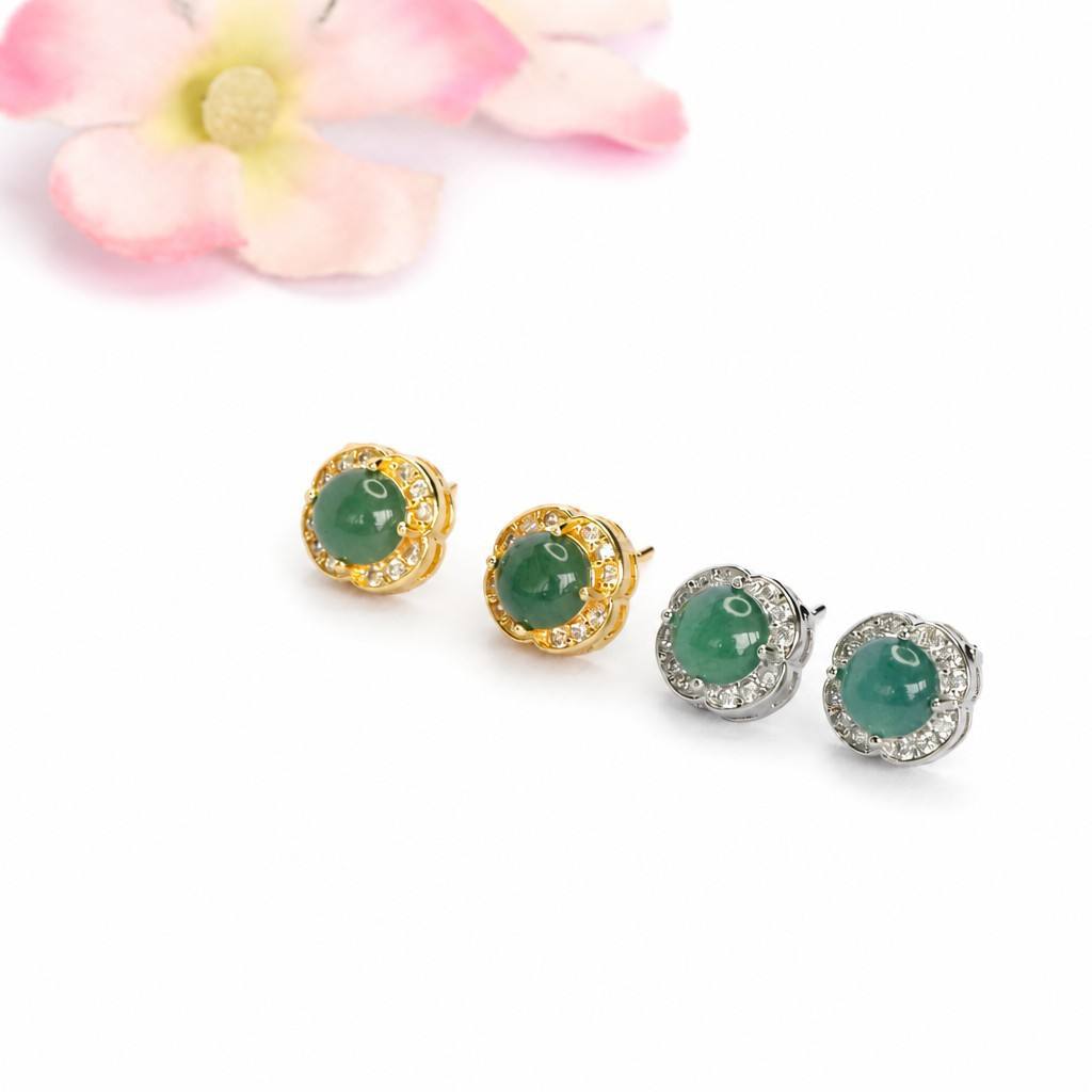 Blue-Water Jadeite Clover Stud Earrings