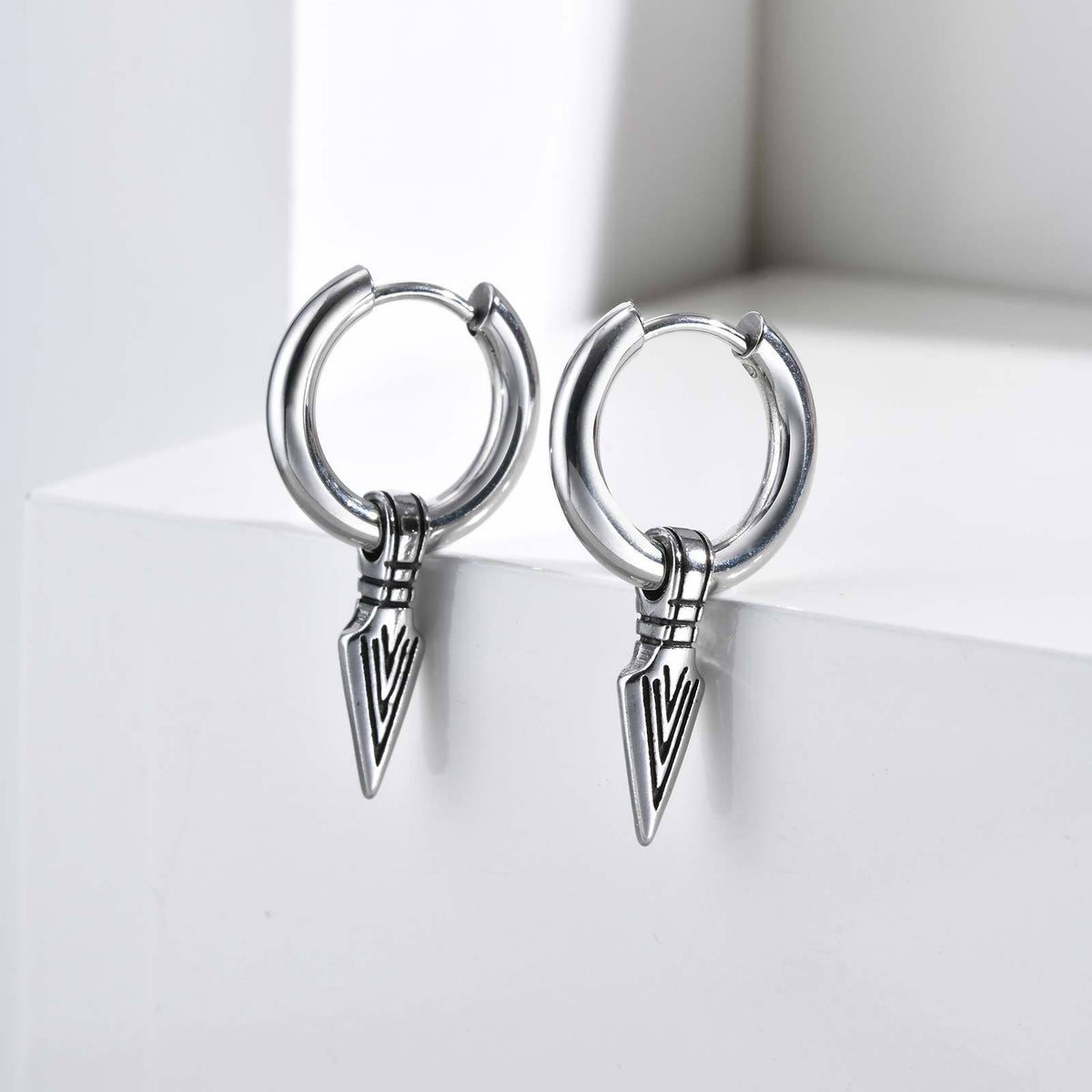 Silver-Tone Spearhead Charm Hoop Earring — Single