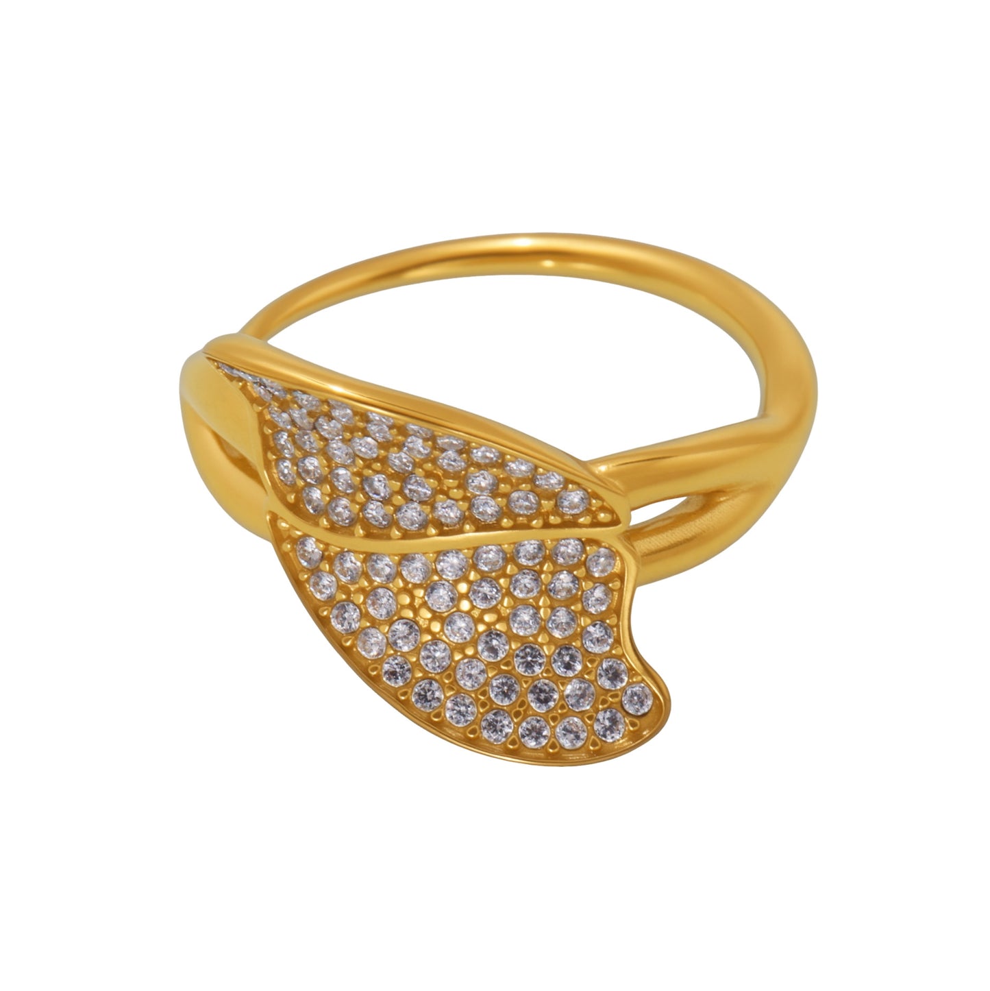 Planderful Zircon Side Opening Leaf Ring Non Fading Womens