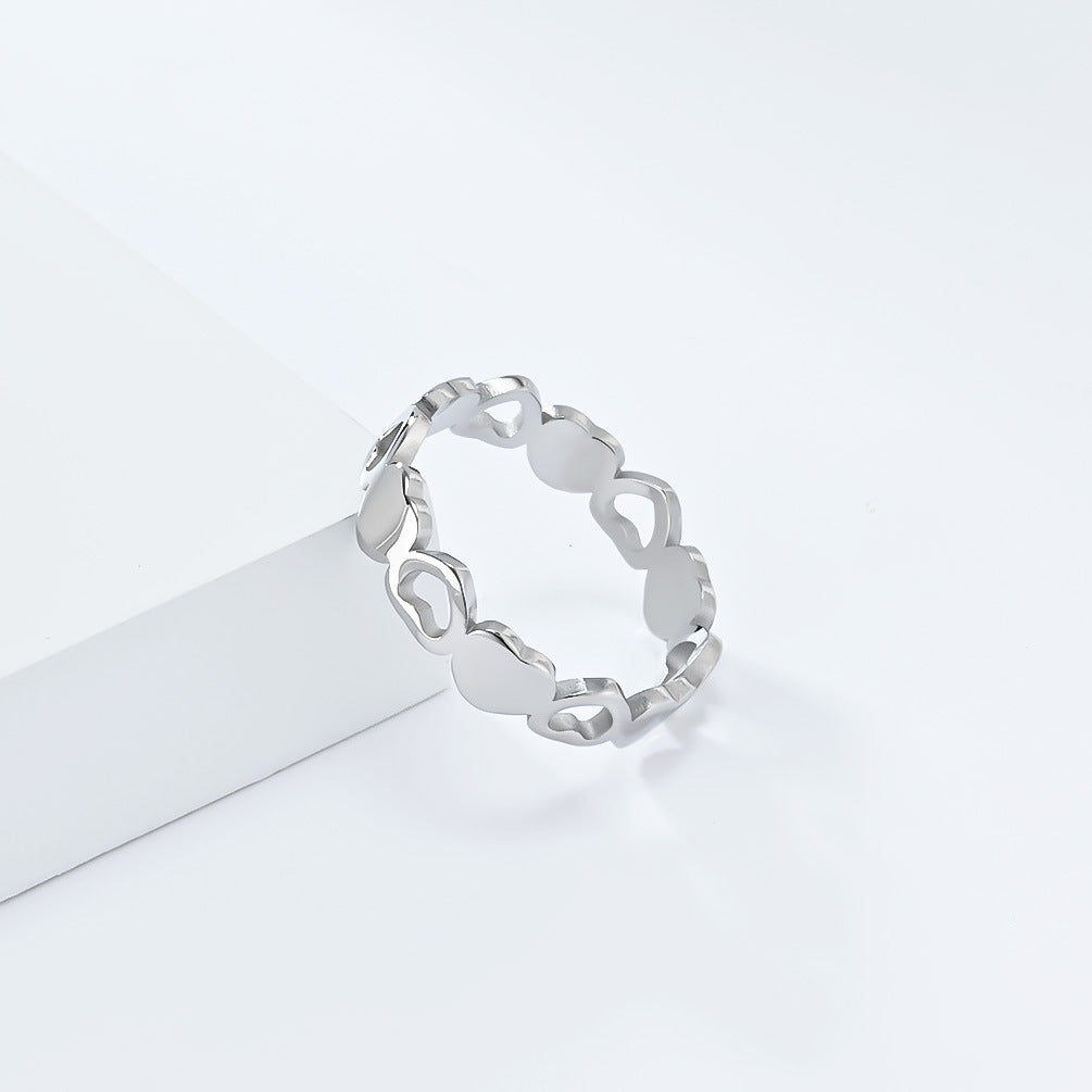 Cross-Border Simple Light Luxury Love Shape Titanium Steel Ring