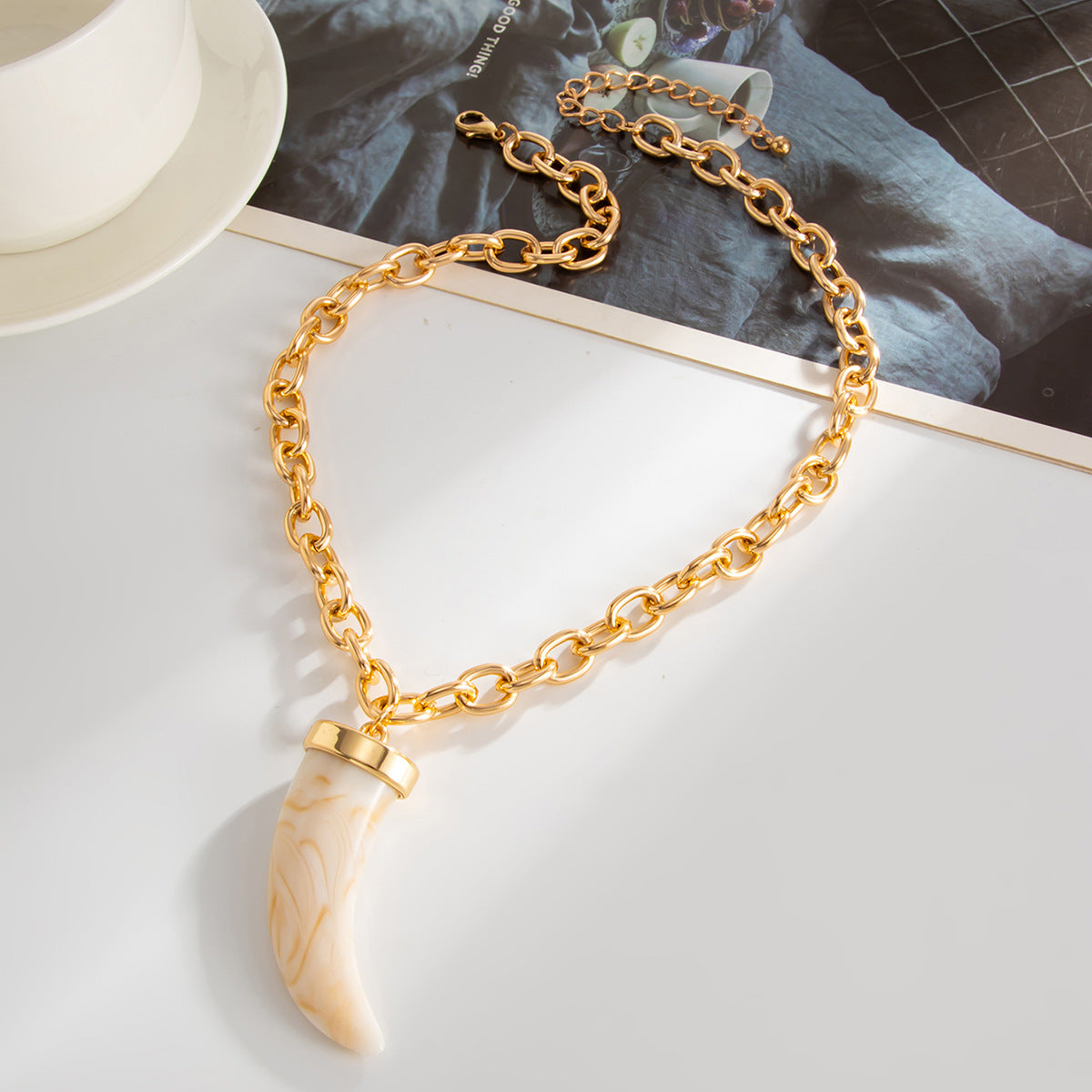 Resin Wolf-Tooth Pendant Necklace