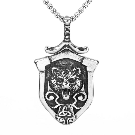 European And American Retro Stainless Steel Viking Wolf Pendant Necklace