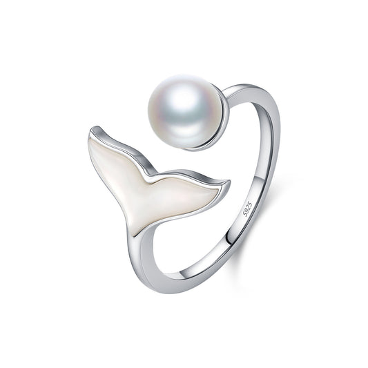 925 Sterling Silver Pearl Mermaid Tail Ring