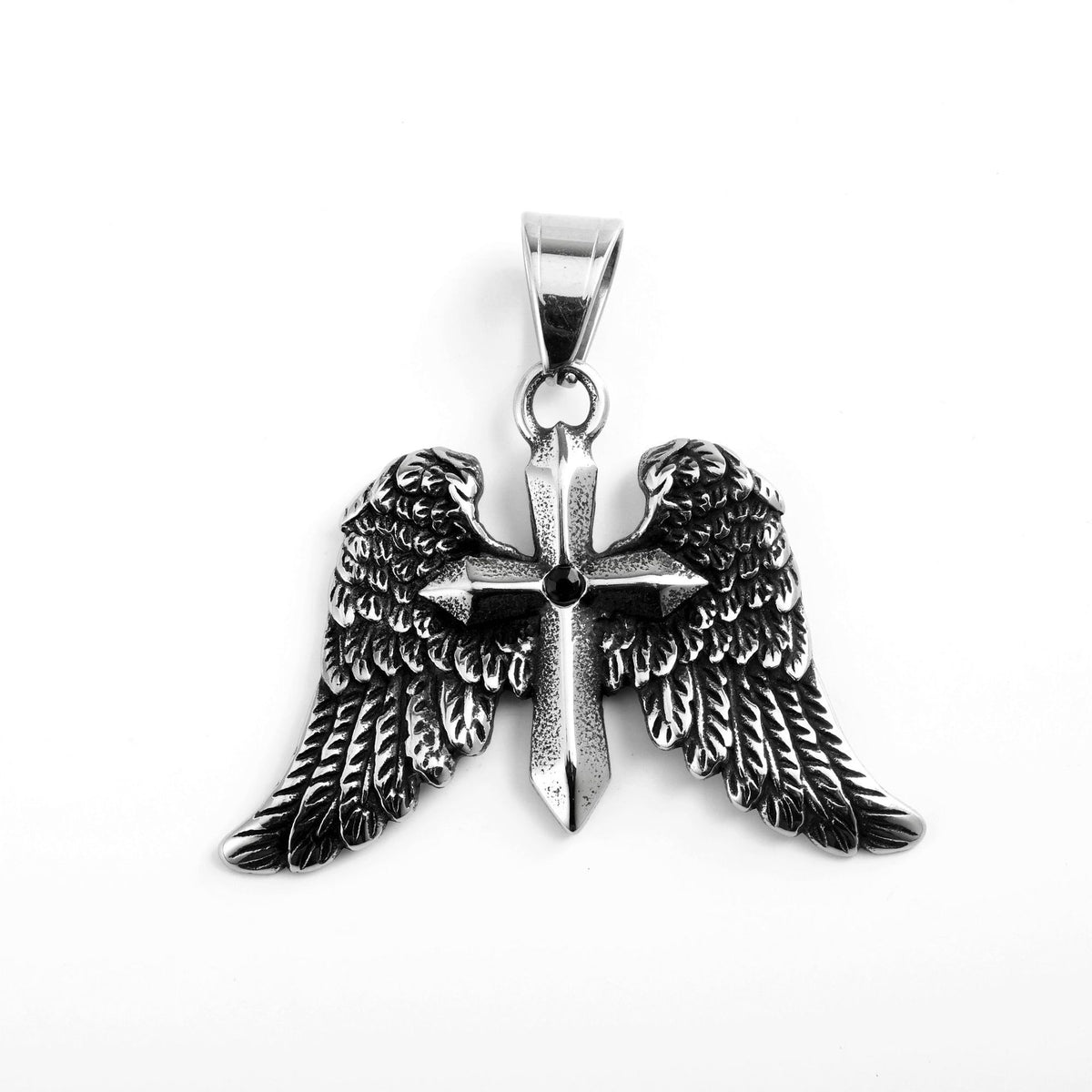 Vintage Cross Wing Stainless Steel Pendant Necklace