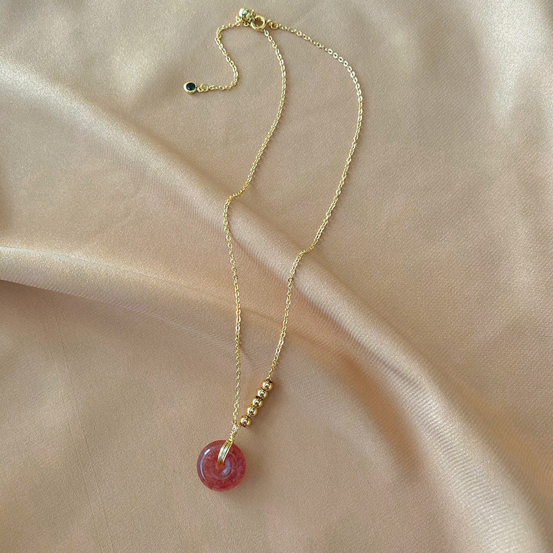 Natural Strawberry Crystal Gold-Plated Necklace with Safety Buckle