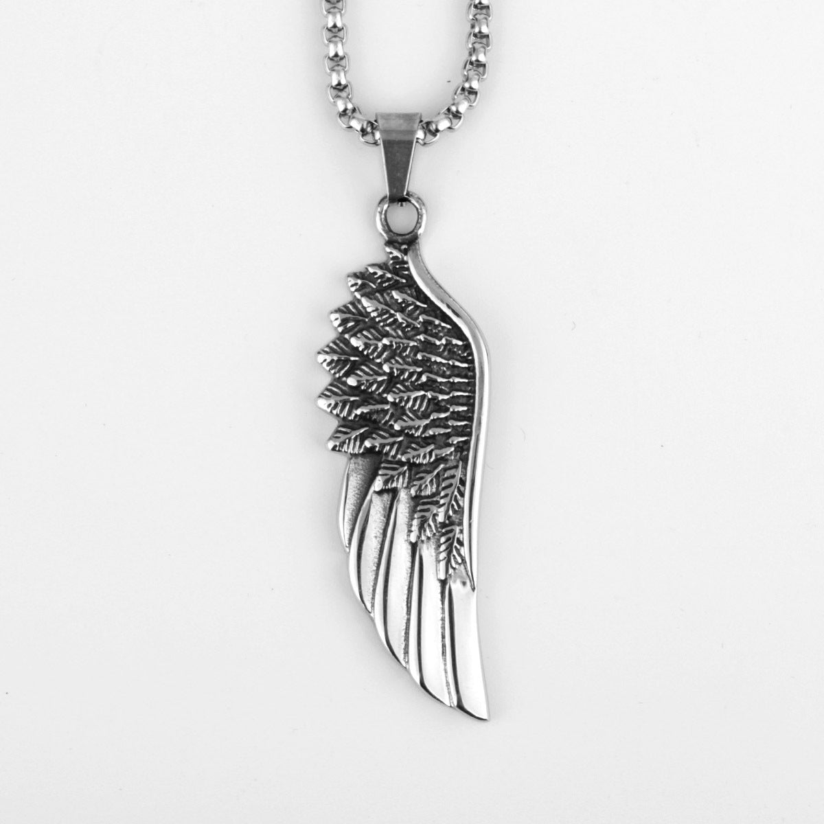 Dragon Cross & Feather Stainless Steel Pendant Necklace