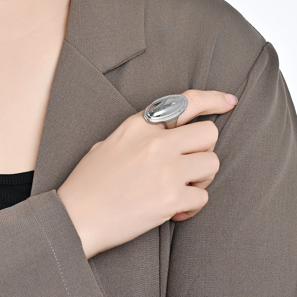 Planderful Titanium Steel Ring For Women Large Smooth Oval Surface Light Luxury Fashion Jewelry