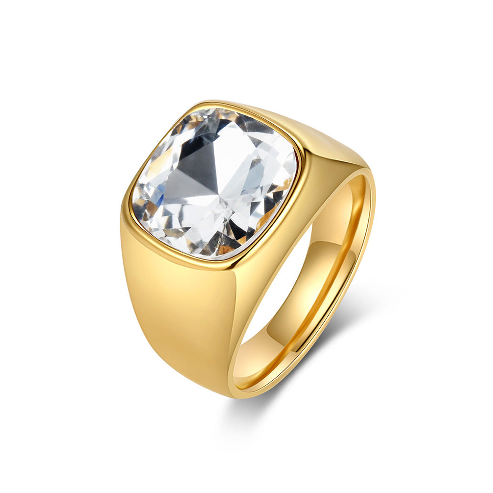 Black Gemstone Zircon Stainless Steel Ring Unisex