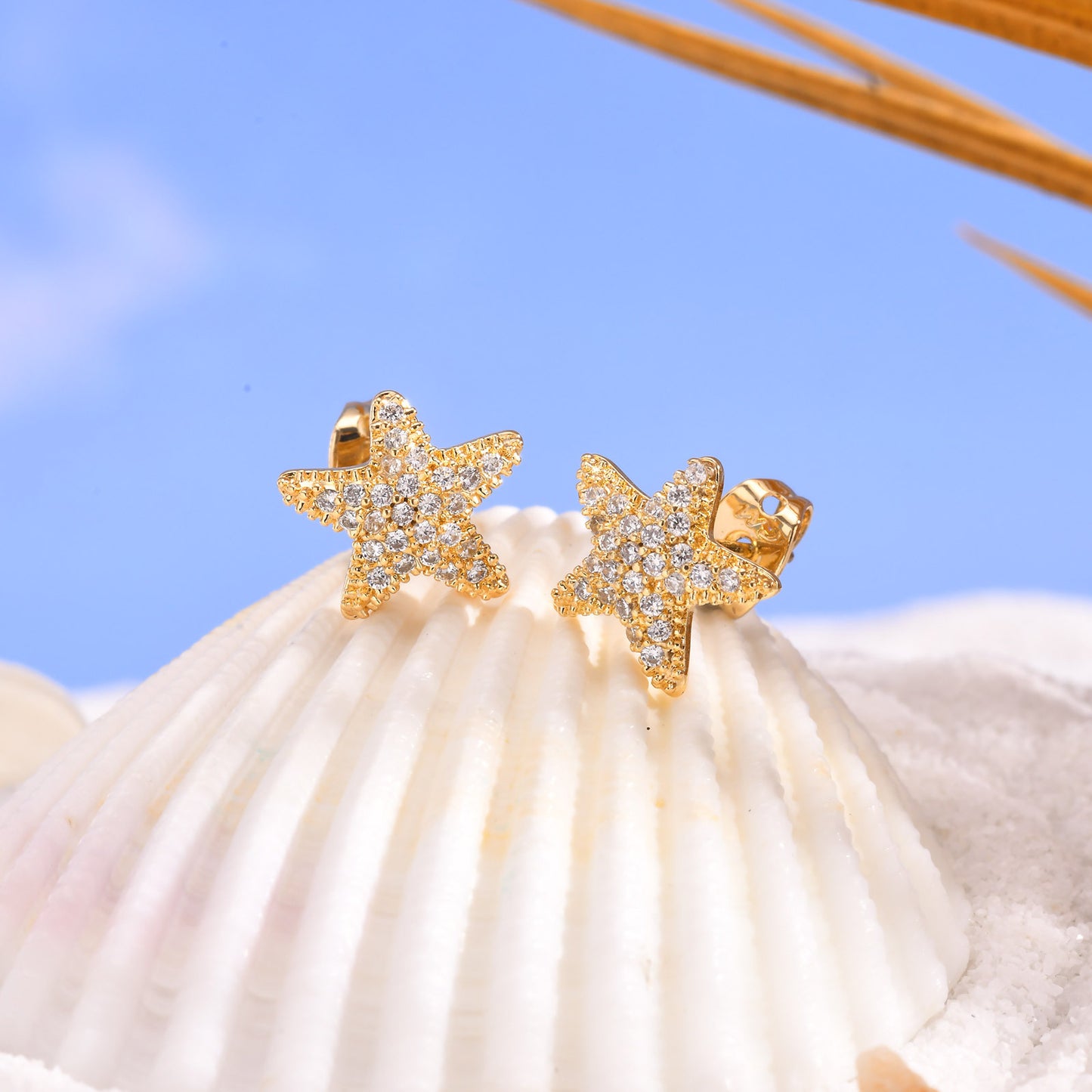 Jewelry Copper Zircon Star Pentagram Earrings Gold Accessories