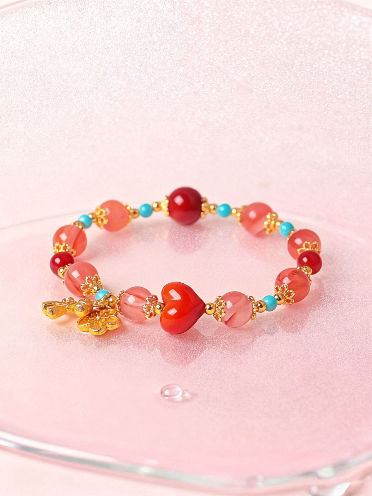 Red Agate & Turquoise Horse-Year Bracelet