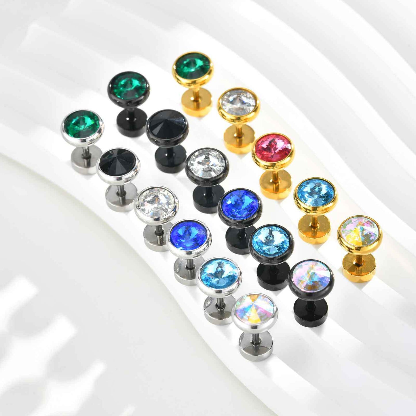 Planderful Stainless Steel White Zircon Stud Earrings Men