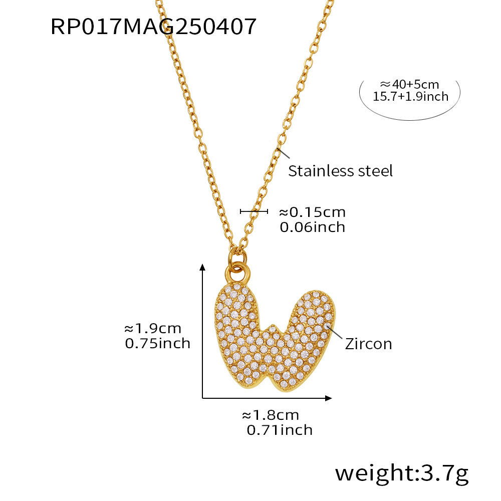 Planderful 26 Letter Zircon Necklace Gold Plated Hip Hop