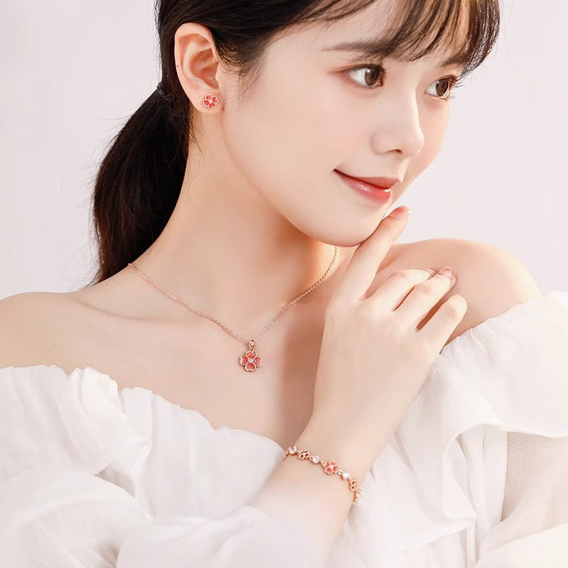 Planderful 925 Sterling Silver Girl Heart Enamel Four Leaf Clover Zircon Bracelet For Girls Versatile Light Luxury Gift