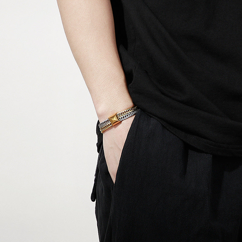 Stainless Steel Hand – Hip-Hop Double-Layer Color Matching Keel Bracelet
