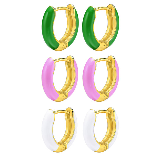 Ladies Fashion Stainless Steel Candy Color Earrings Gold Set