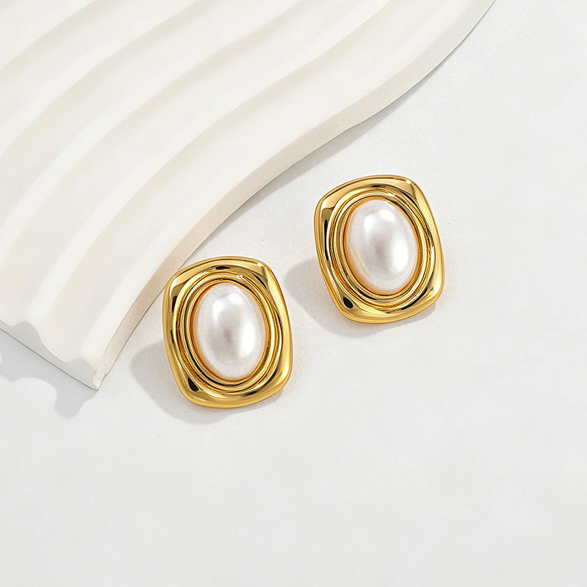 Planderful Stainless Steel Stud Earrings Tiger Stone Inlaid Geometric Pearl Square Statement For Trendsetting Women