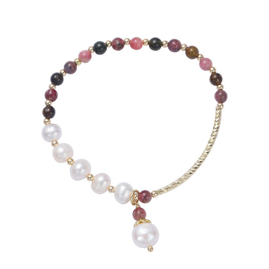 Beckoning Natural Agate and Freshwater Pearl Bracelet with Multi-color Peach Blossom