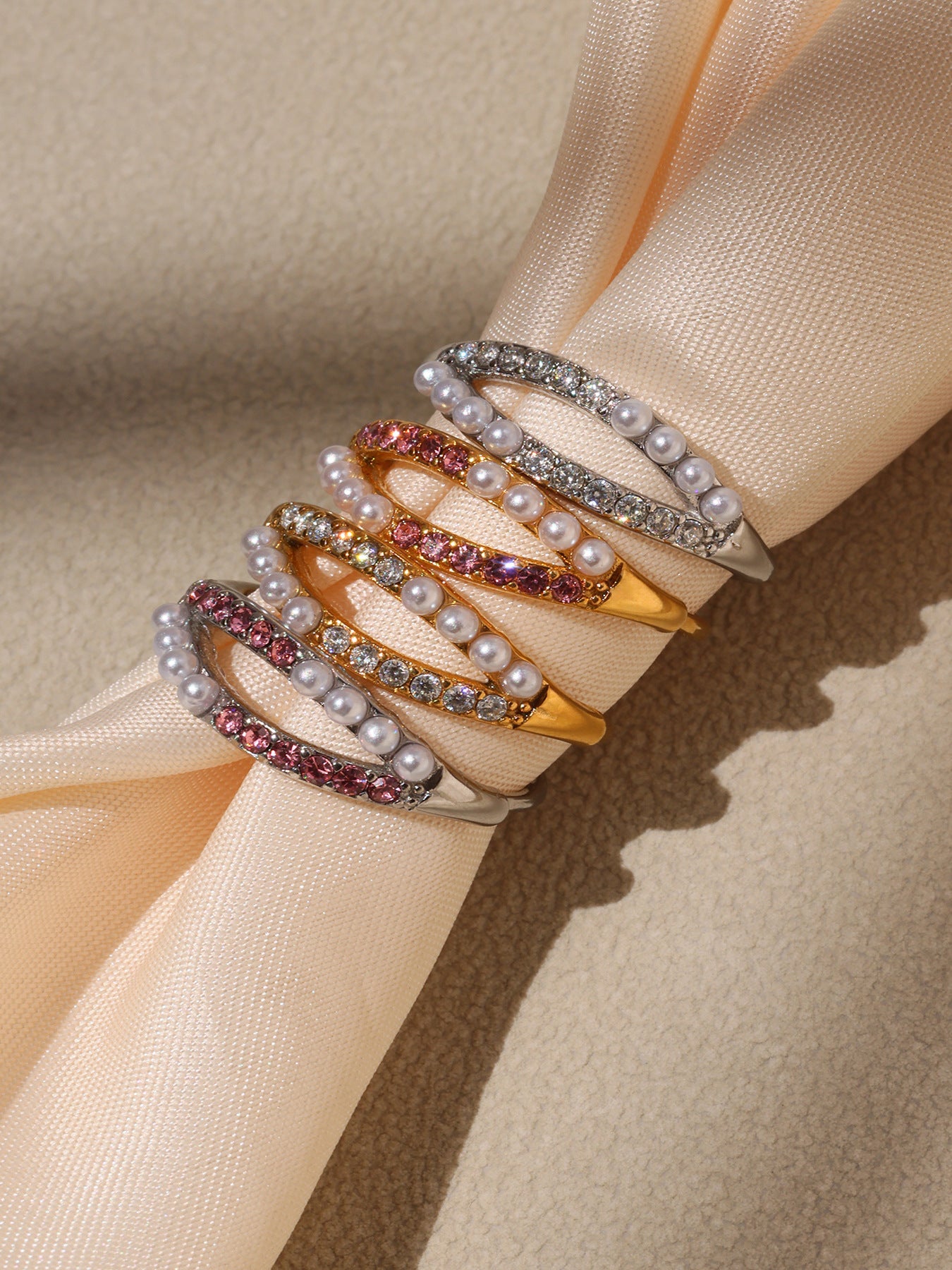 Planderful Bead Zircon Ring For Women Stainless Steel Size 7