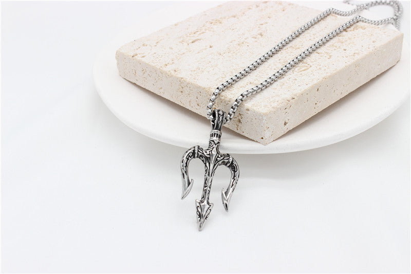 Sea King Trident Pendant Titanium Steel Unisex Protection Necklace For Men And Women By Planderful