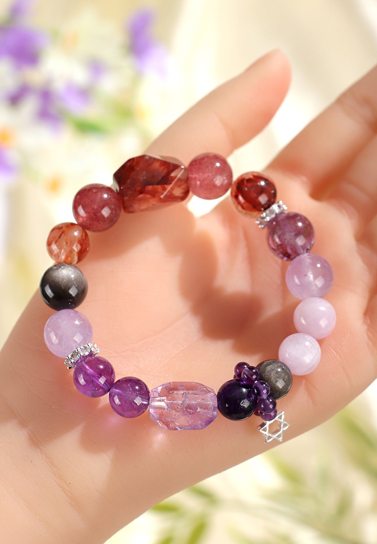 Planderful Fortune's Favor Bracelet – Elegant Crystal Design with Amethyst and Strawberry Accents