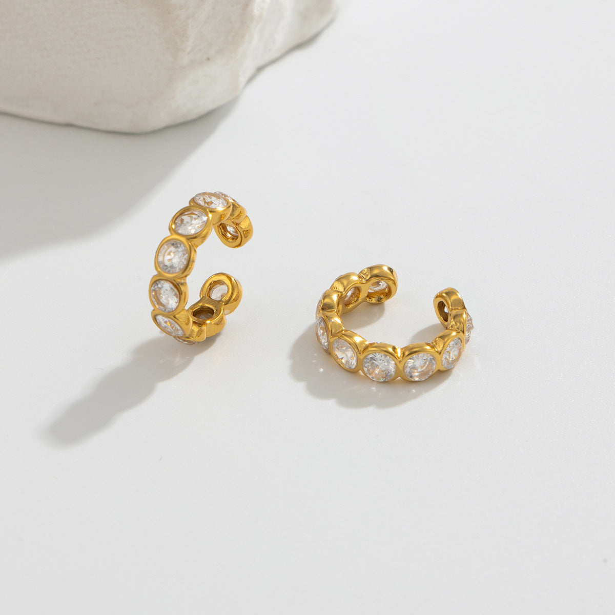 Planderful Vienna Verve Stainless Steel Zircon Ear Clip Cuff Earrings for Trendy Women Statement