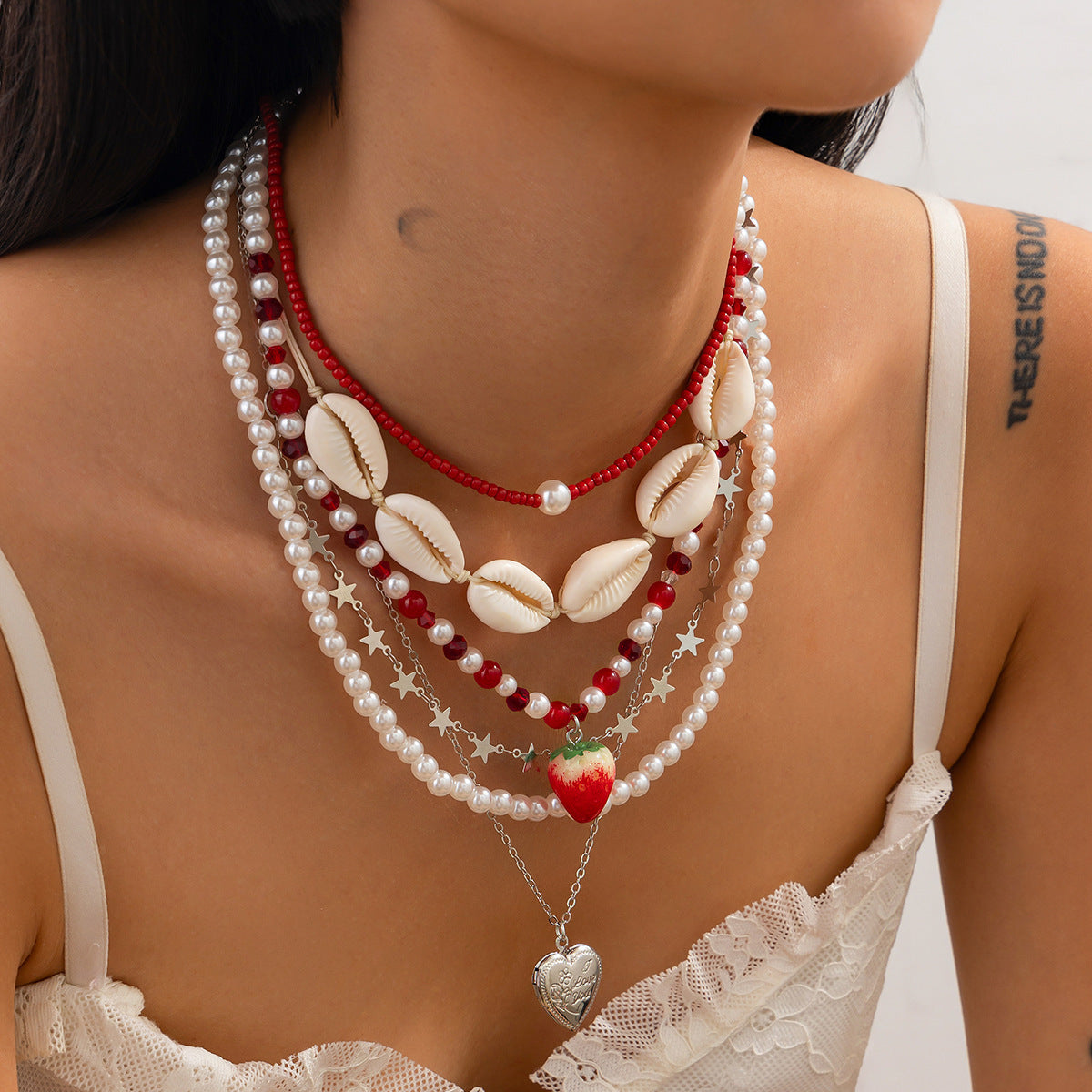 Shell Heart Pearl-Style Beach Necklace Set