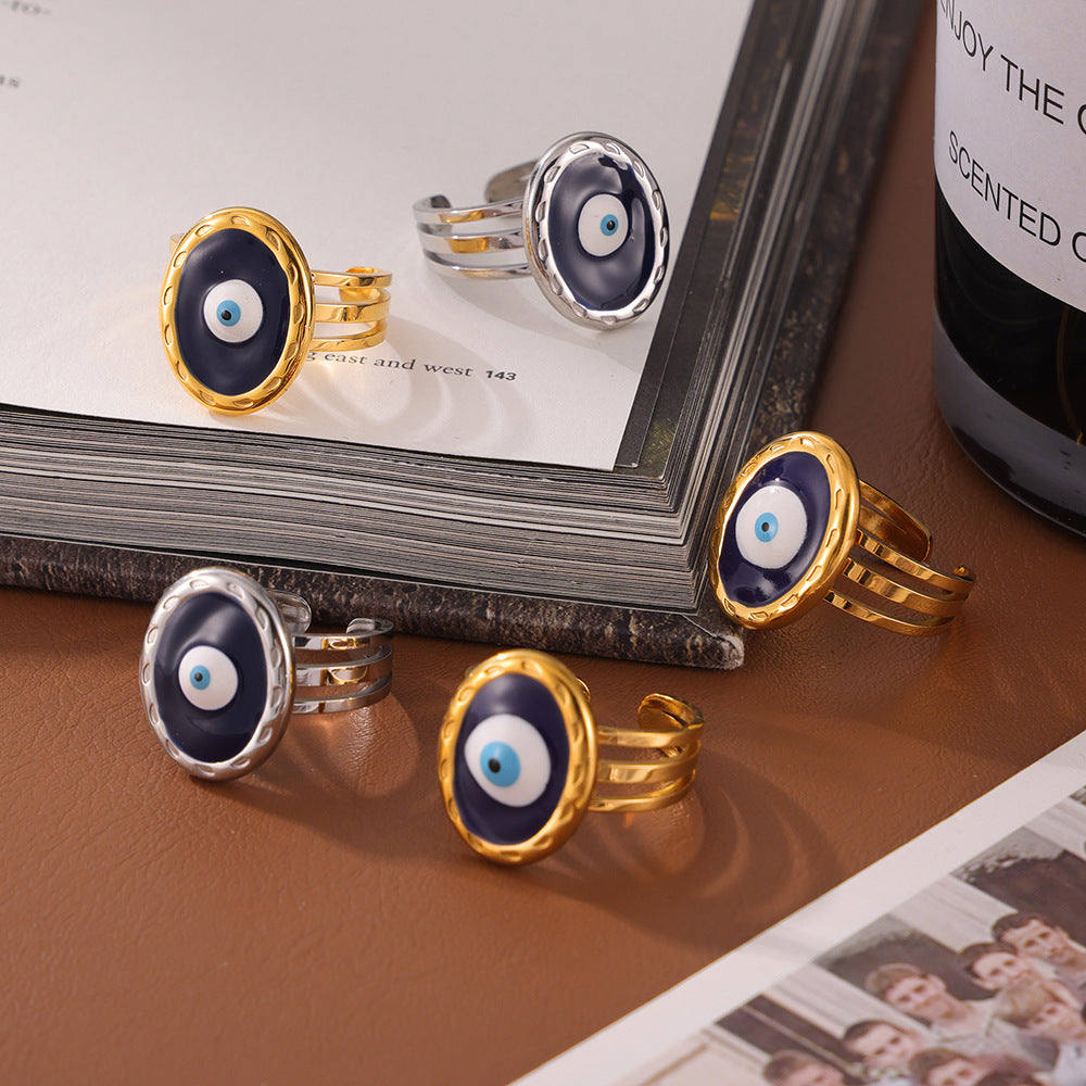 Devil's Eye Titanium Steel Multi-layer Ring with Dripping Oil Design