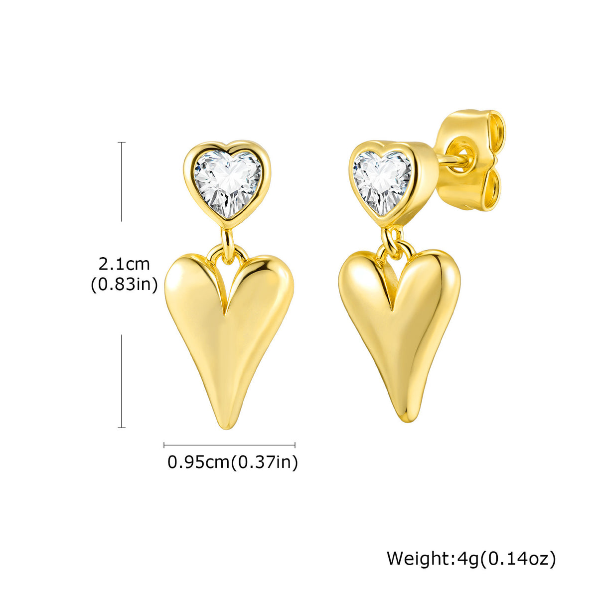 Copper Hot-Selling Love Zircon Earrings, Gold Versatile