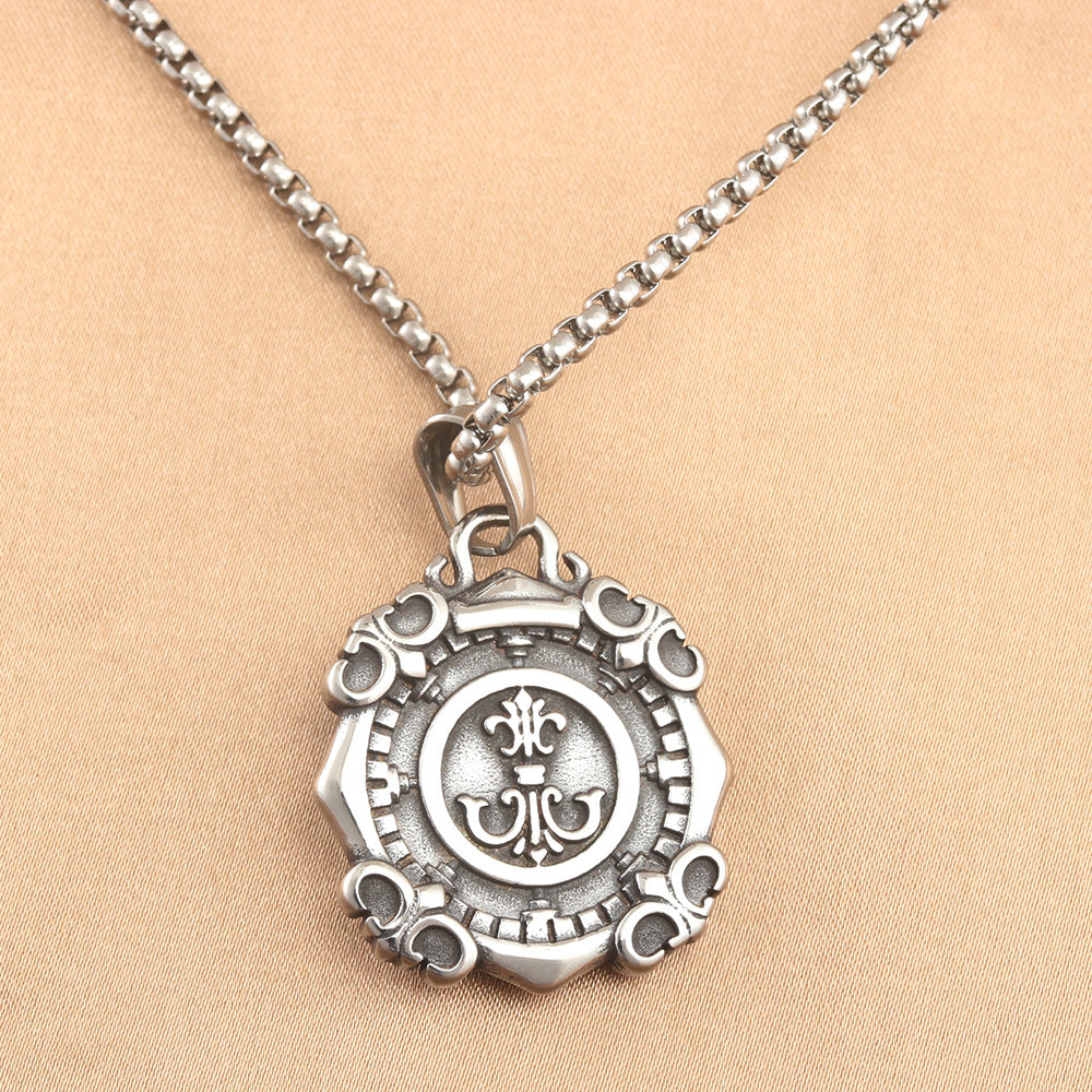 European And American Stainless Steel Compass Pendant Necklace