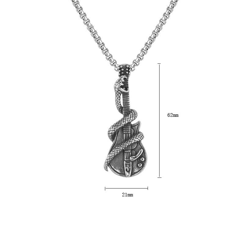 Snake Guitar Pendant Titanium Steel By Planderful For Men And Unisex Personalized Retro Statement
