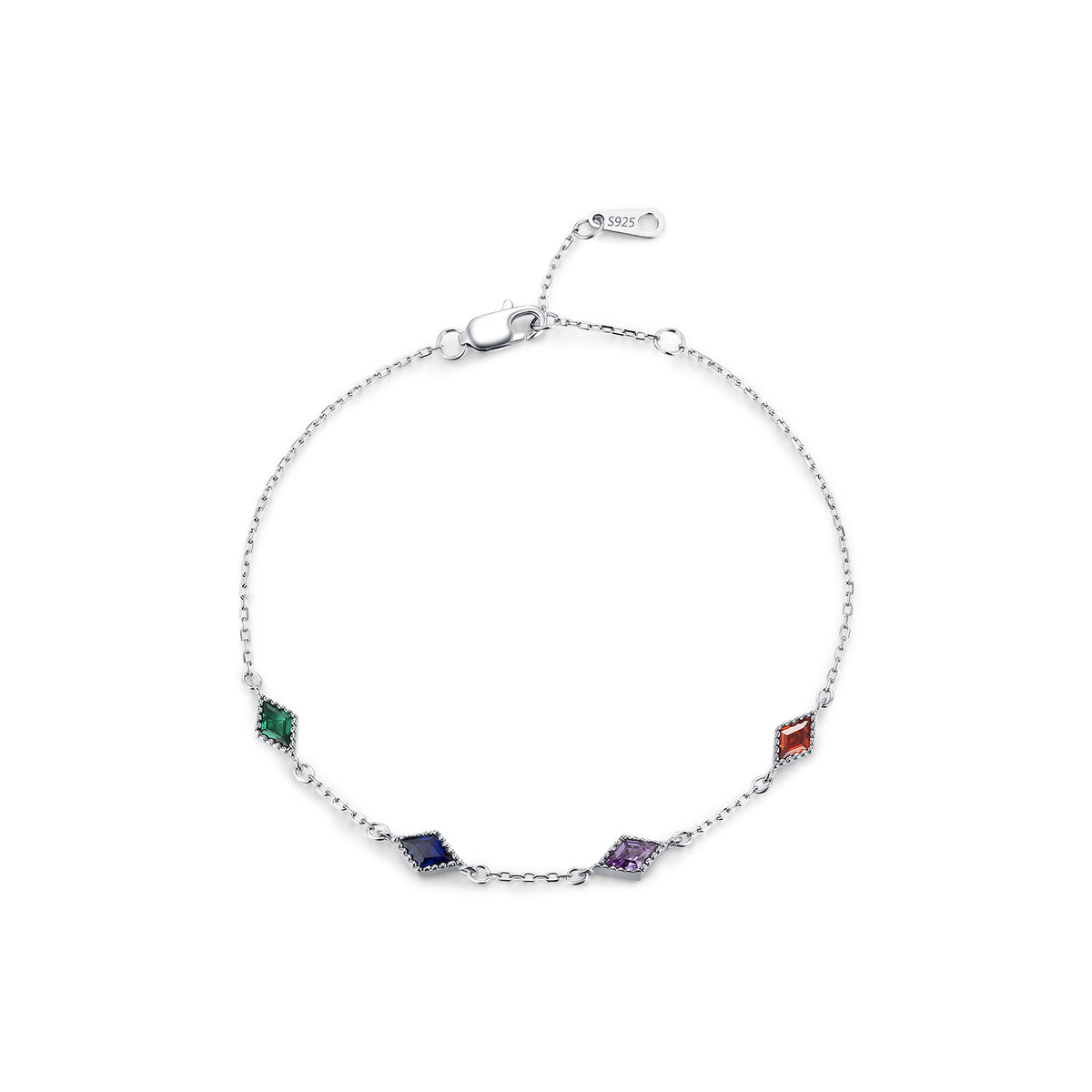 925 Sterling Silver Red Geometric Bracelet